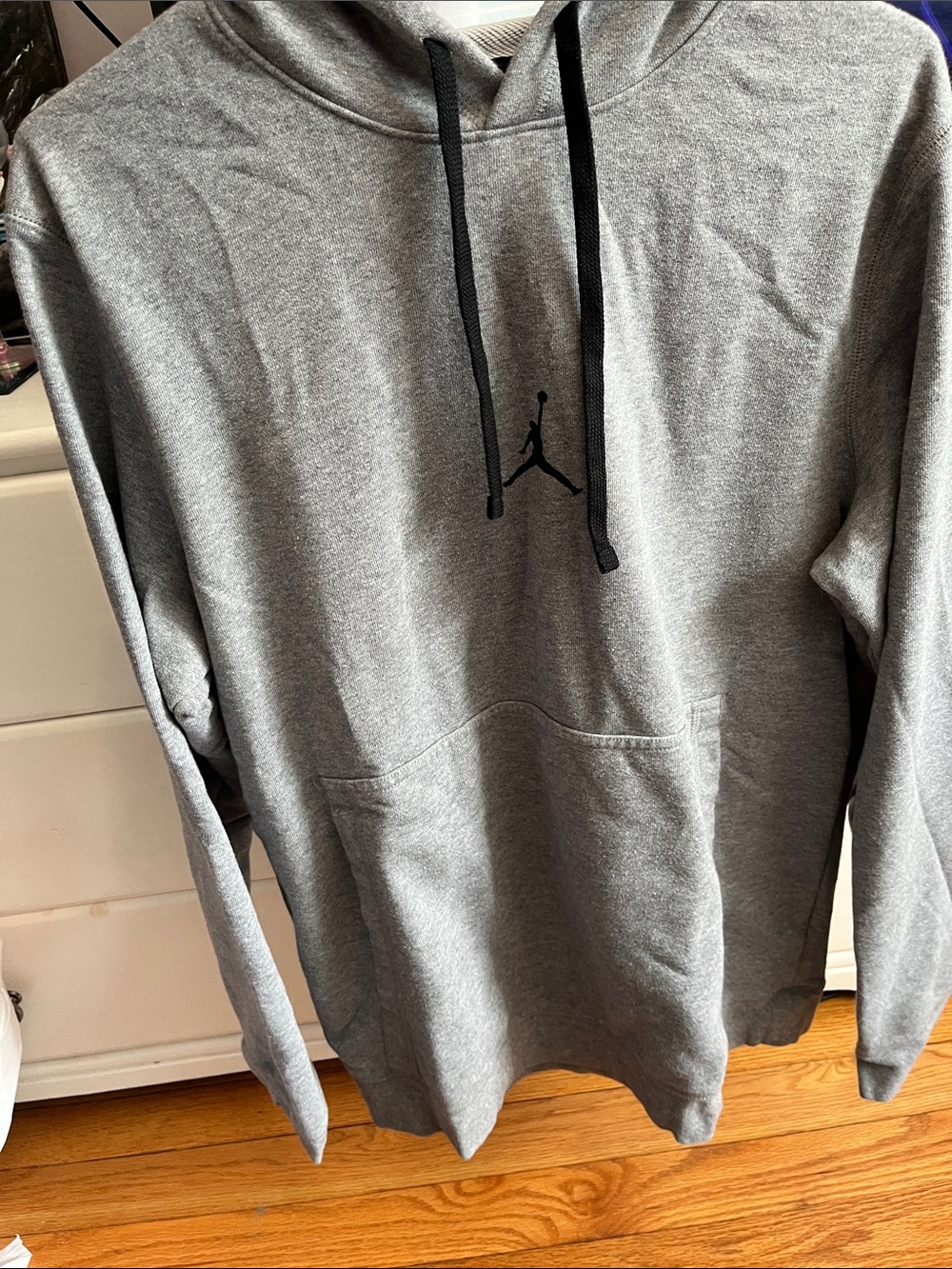 Jordan Gray Hoodie with Black Jumpman and Drawstrings